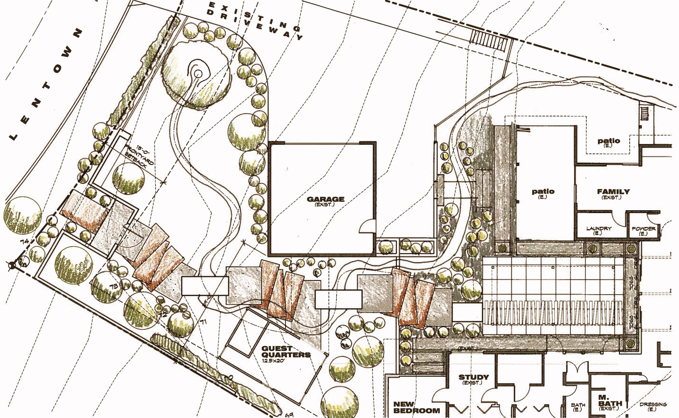 Hand drawn landscape design and architectural development
