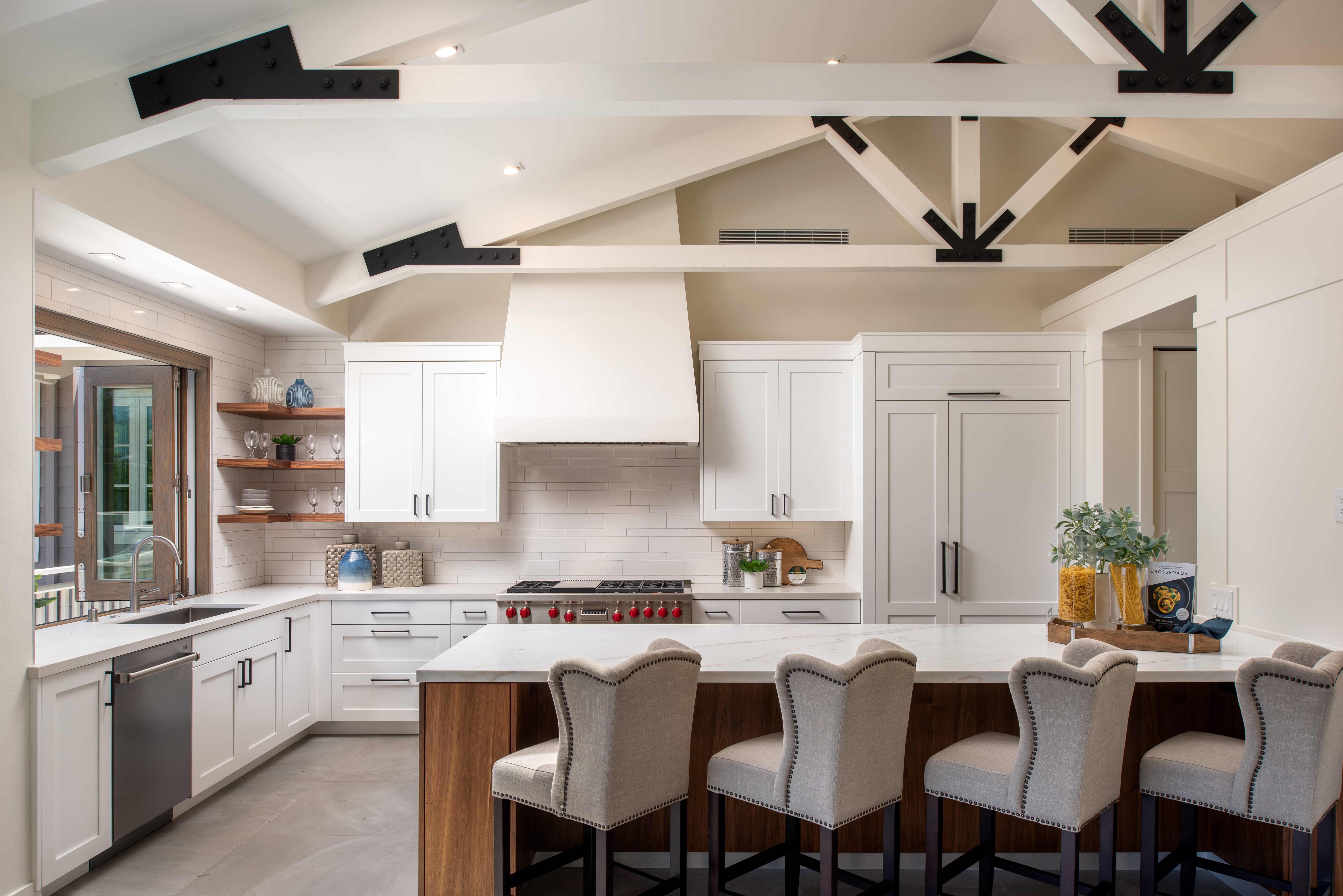 Kitchen with marble and walnut island design