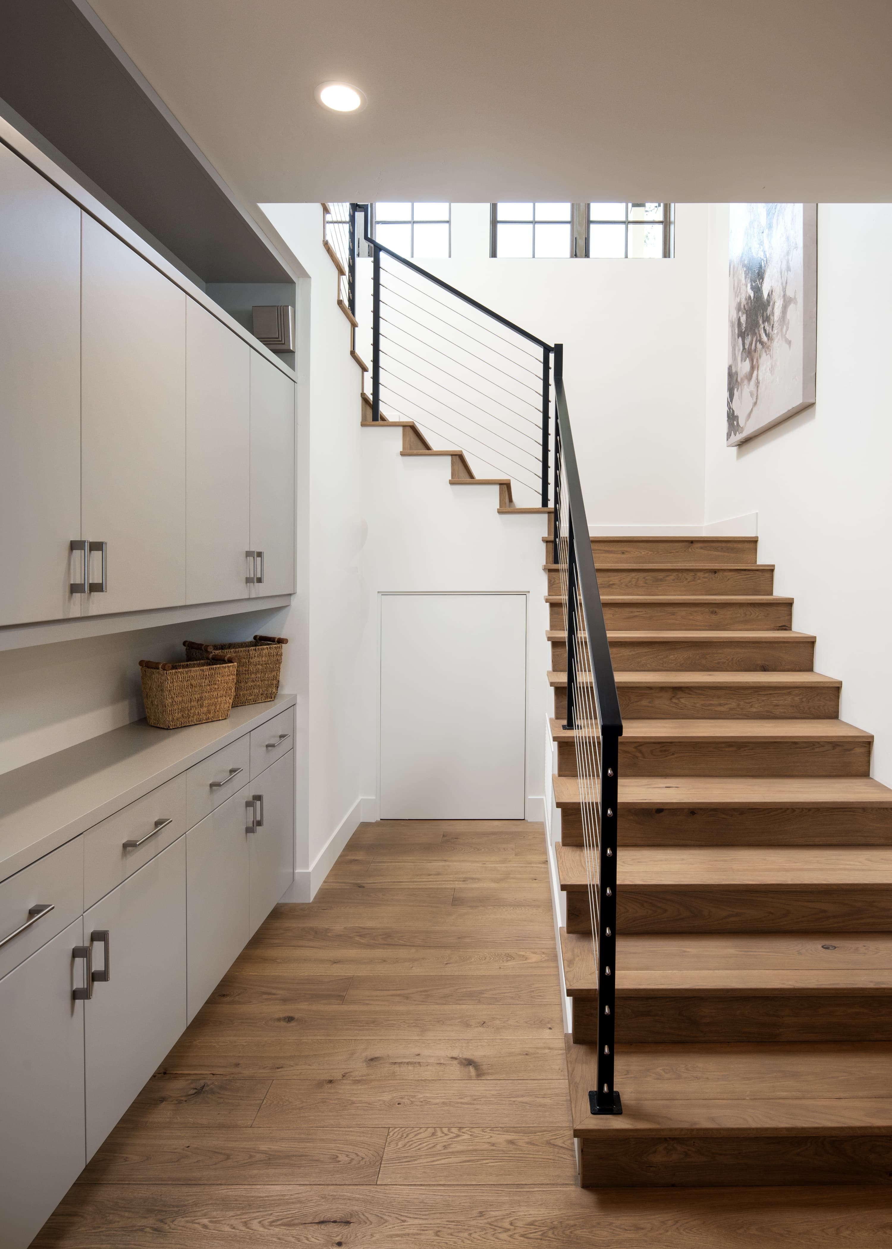 Solid Wood Interior Stair Design in Laundry Room