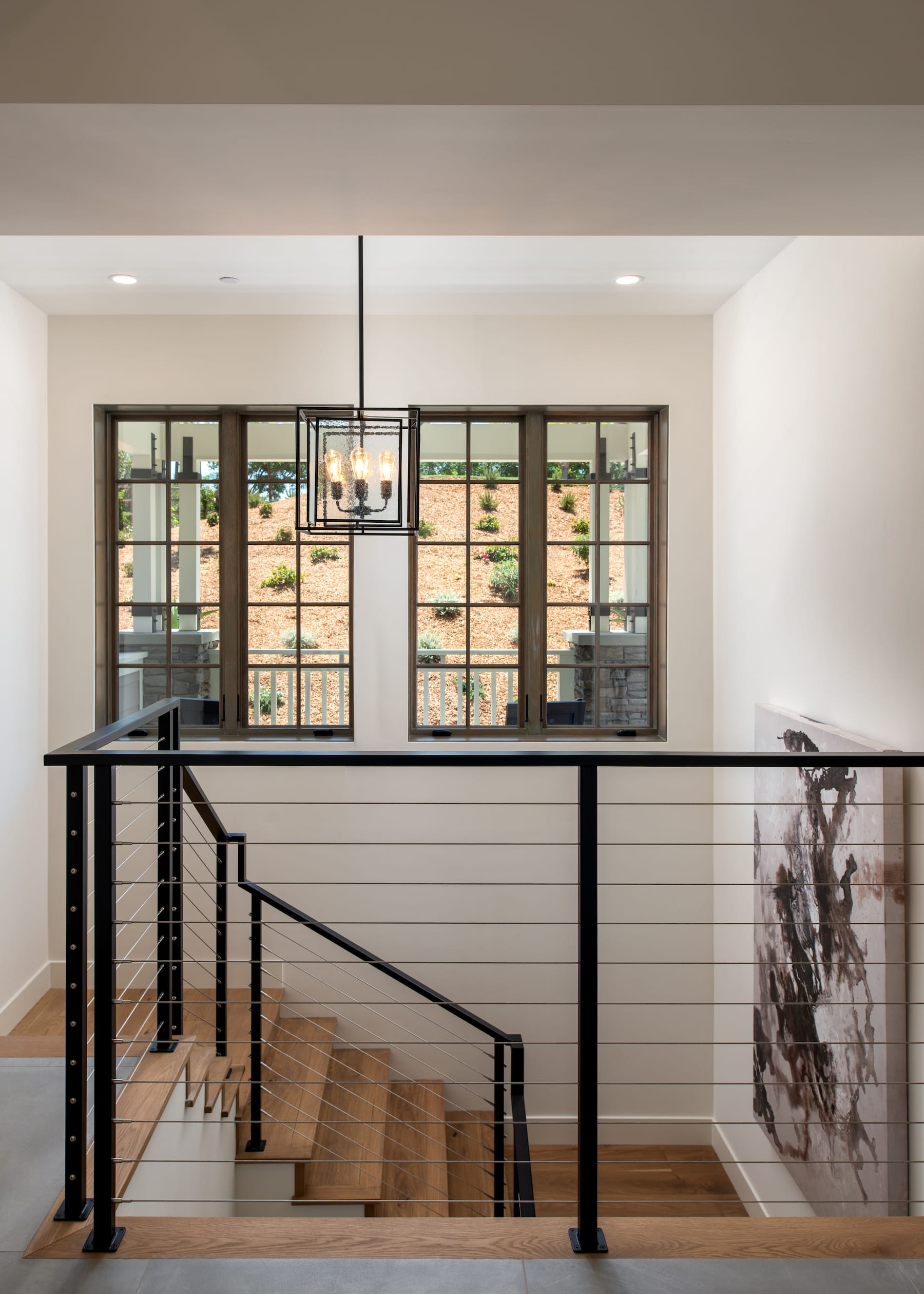 Lighting design and steel cable stair handrail design